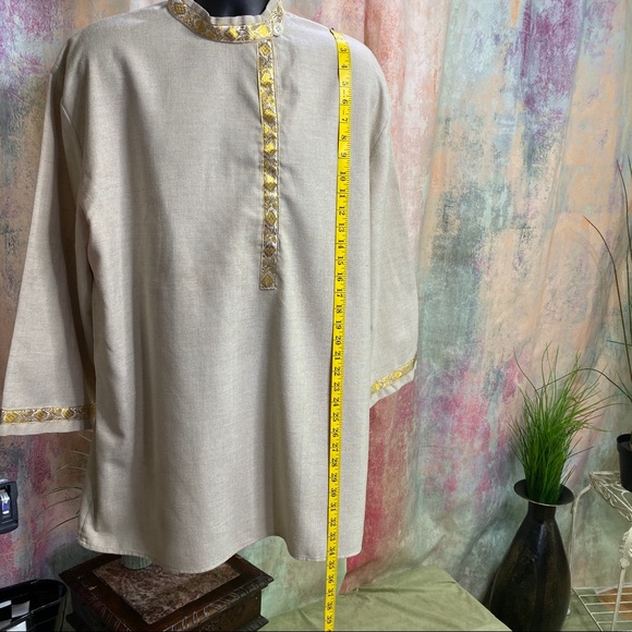 📌Tailored Asian Style Stand Up Collar Shirt with Gold Border - Picture 4 of 14